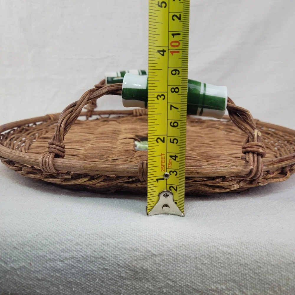 Vintage Anchor Hocking Wicker Basket Cuisine Glass Serving Plate  Holder